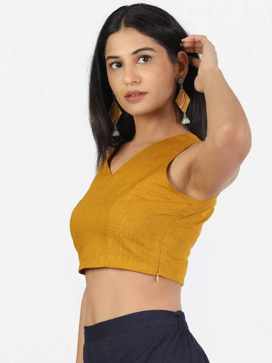 Women Solid Mustard Saree Blouse
