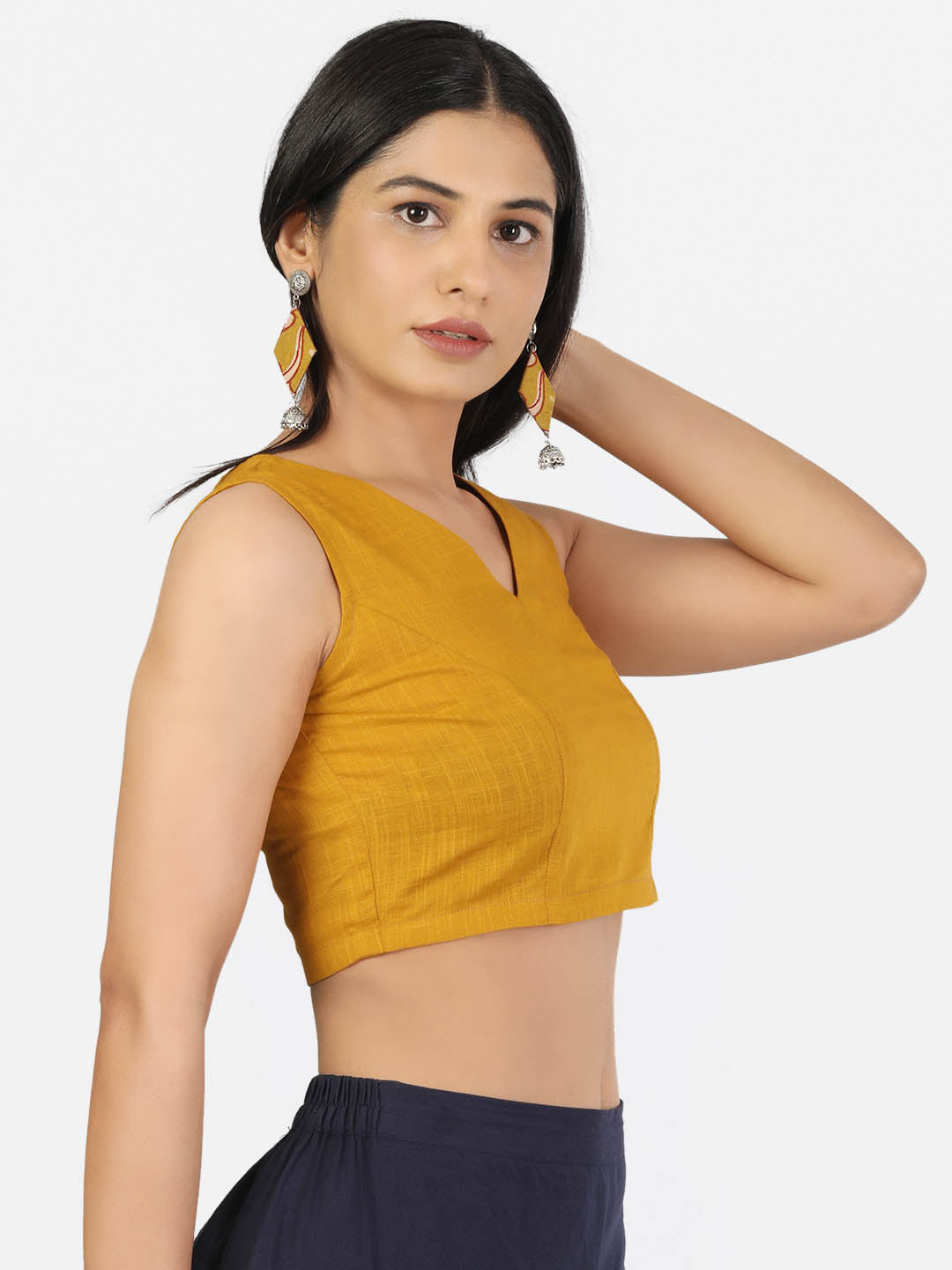 Women Solid Mustard Saree Blouse
