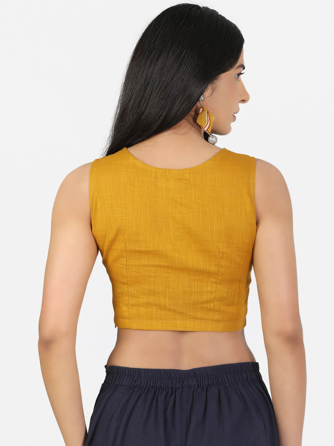 Women Solid Mustard Saree Blouse