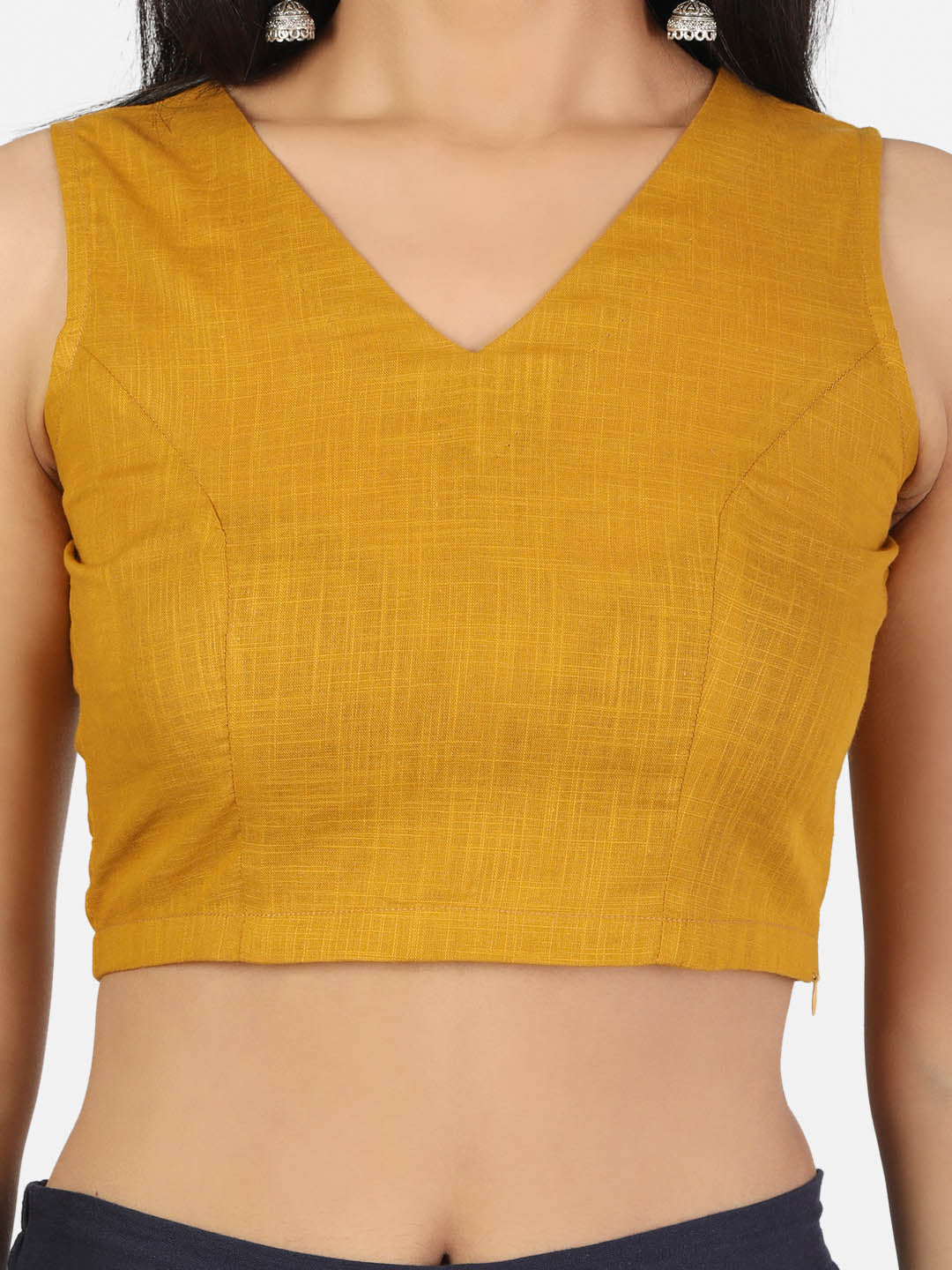 Women Solid Mustard Saree Blouse