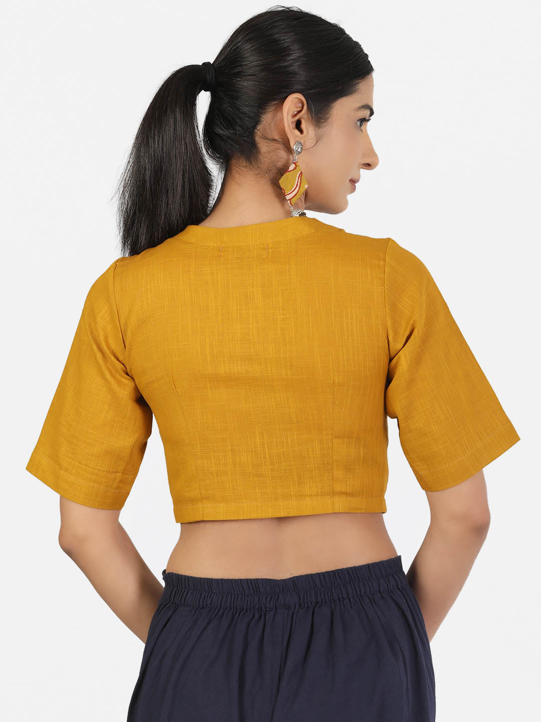 Women Mustard Non Padded front Button Mandrin collar Saree Blouse