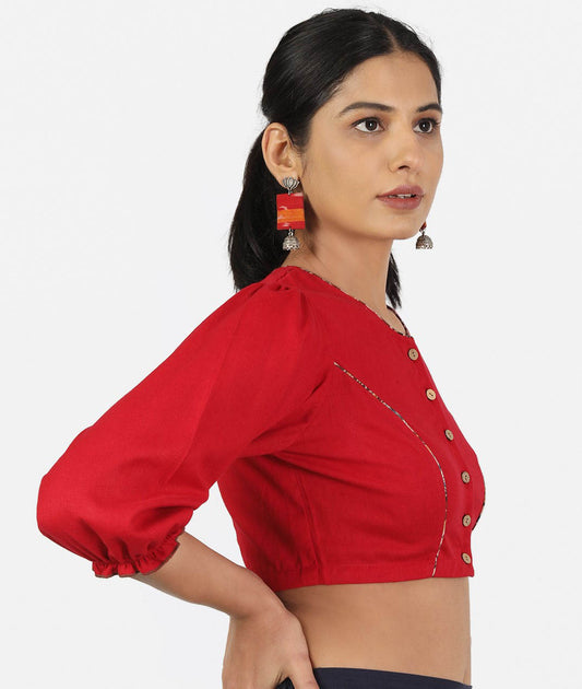 Women Solid Red 3/4 Sleeve Saree Blouse