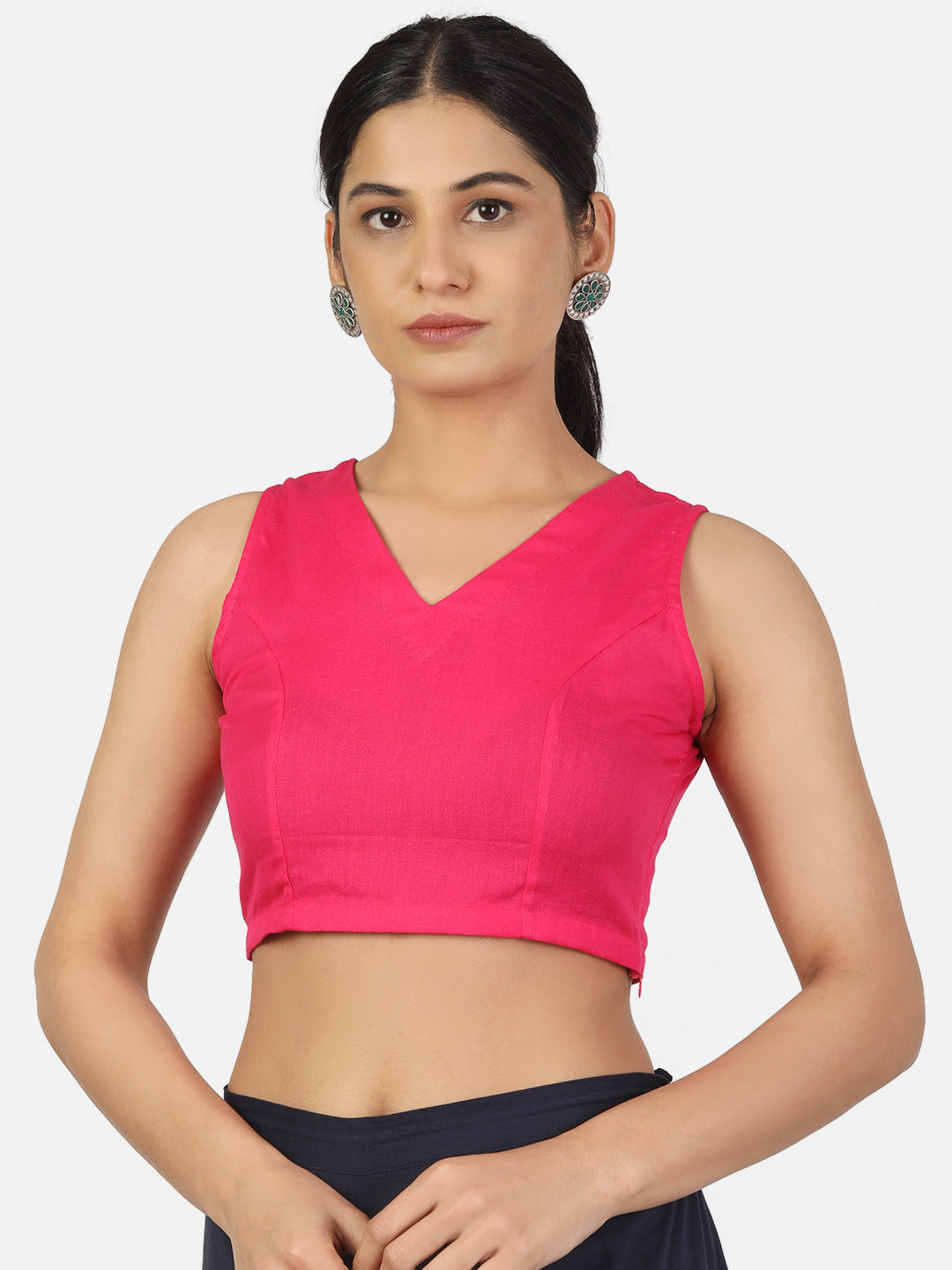 Pink Plain Solid saree blouse