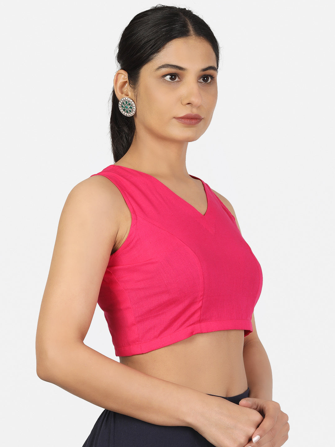Pink Plain Solid saree blouse