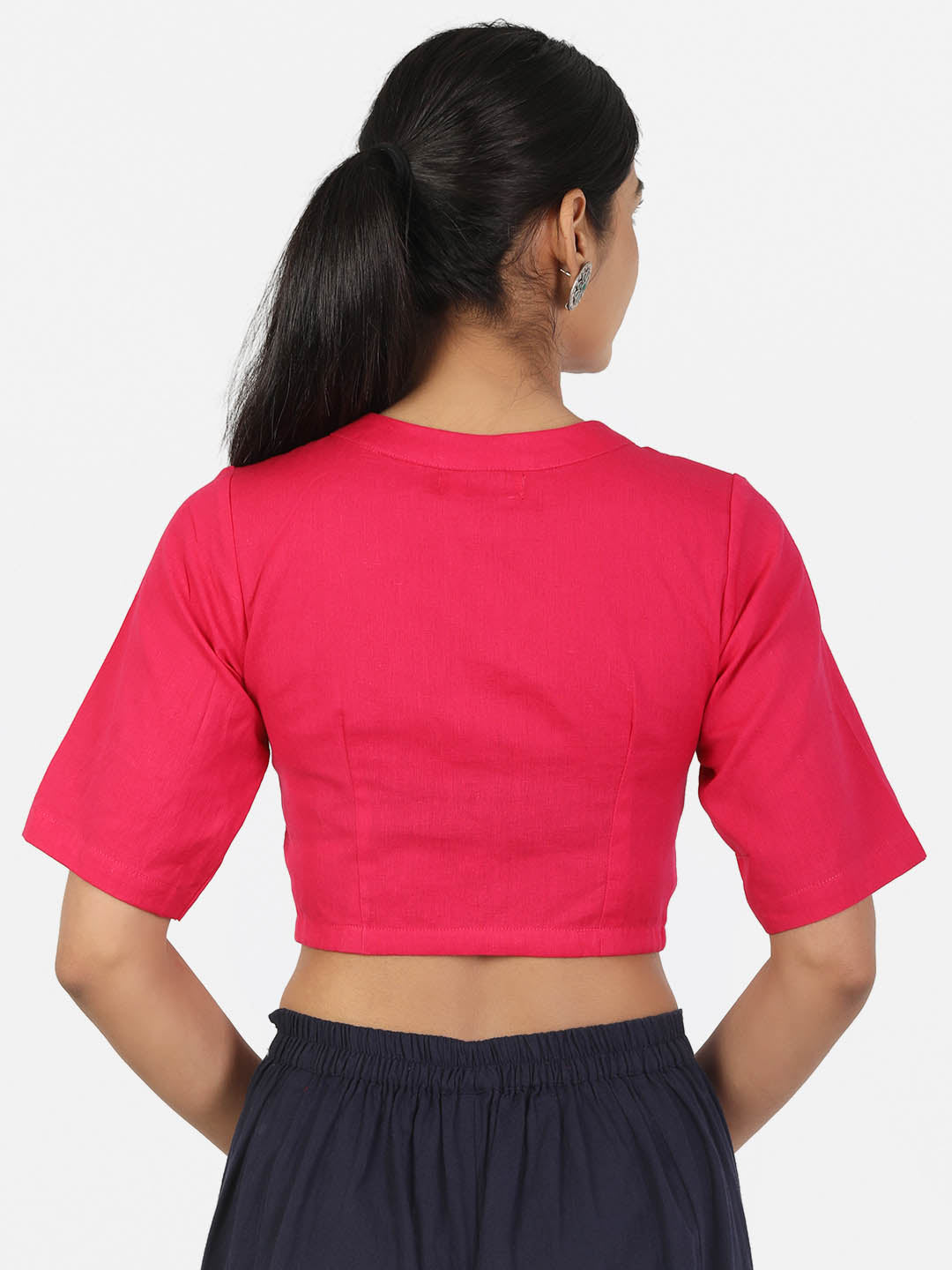 Women Magenta Non Padded front Button Mandrin collar Saree Blouse