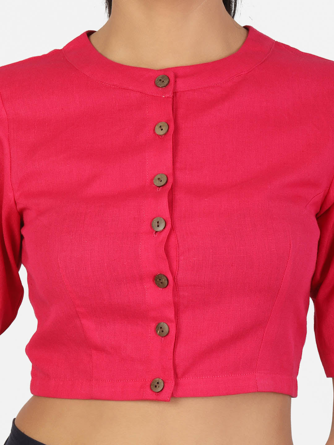 Women Magenta Non Padded front Button Mandrin collar Saree Blouse