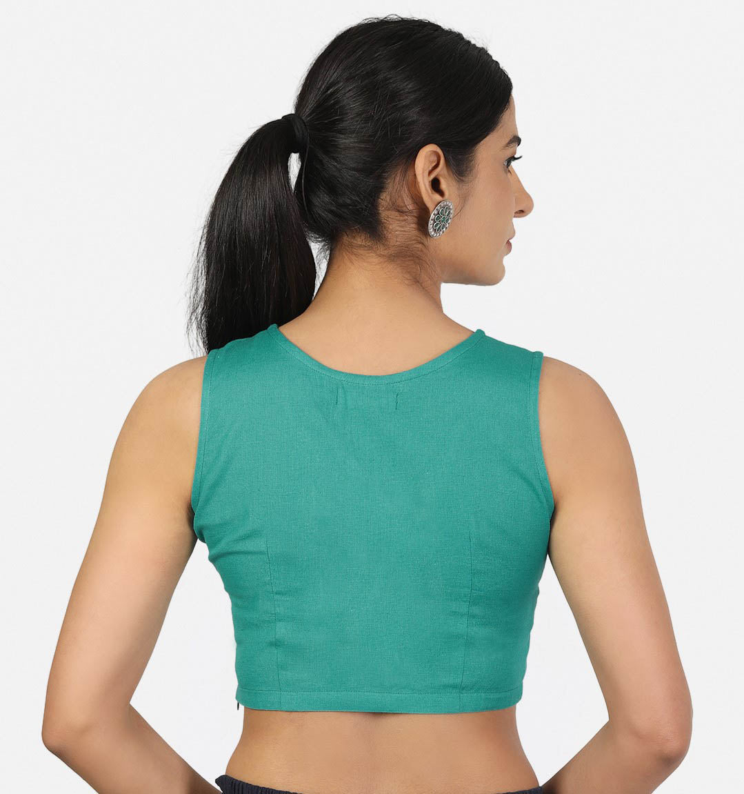 Women Teal Green V Neck Sleeveless Non Padded Blouse