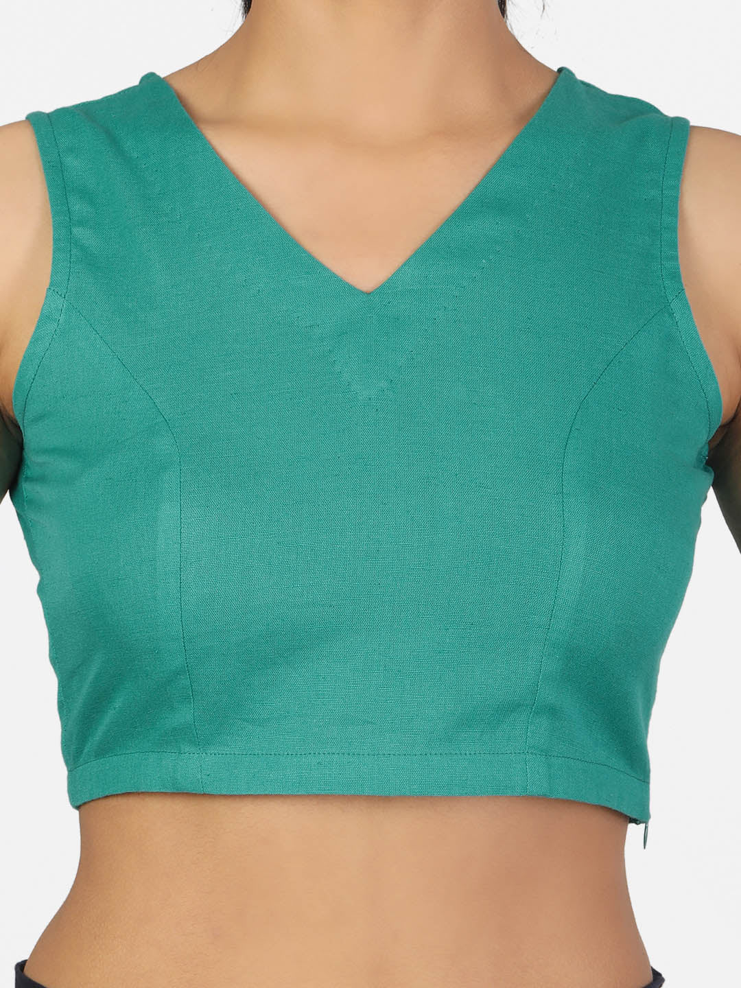 Women Teal Green V Neck Sleeveless Non Padded Blouse