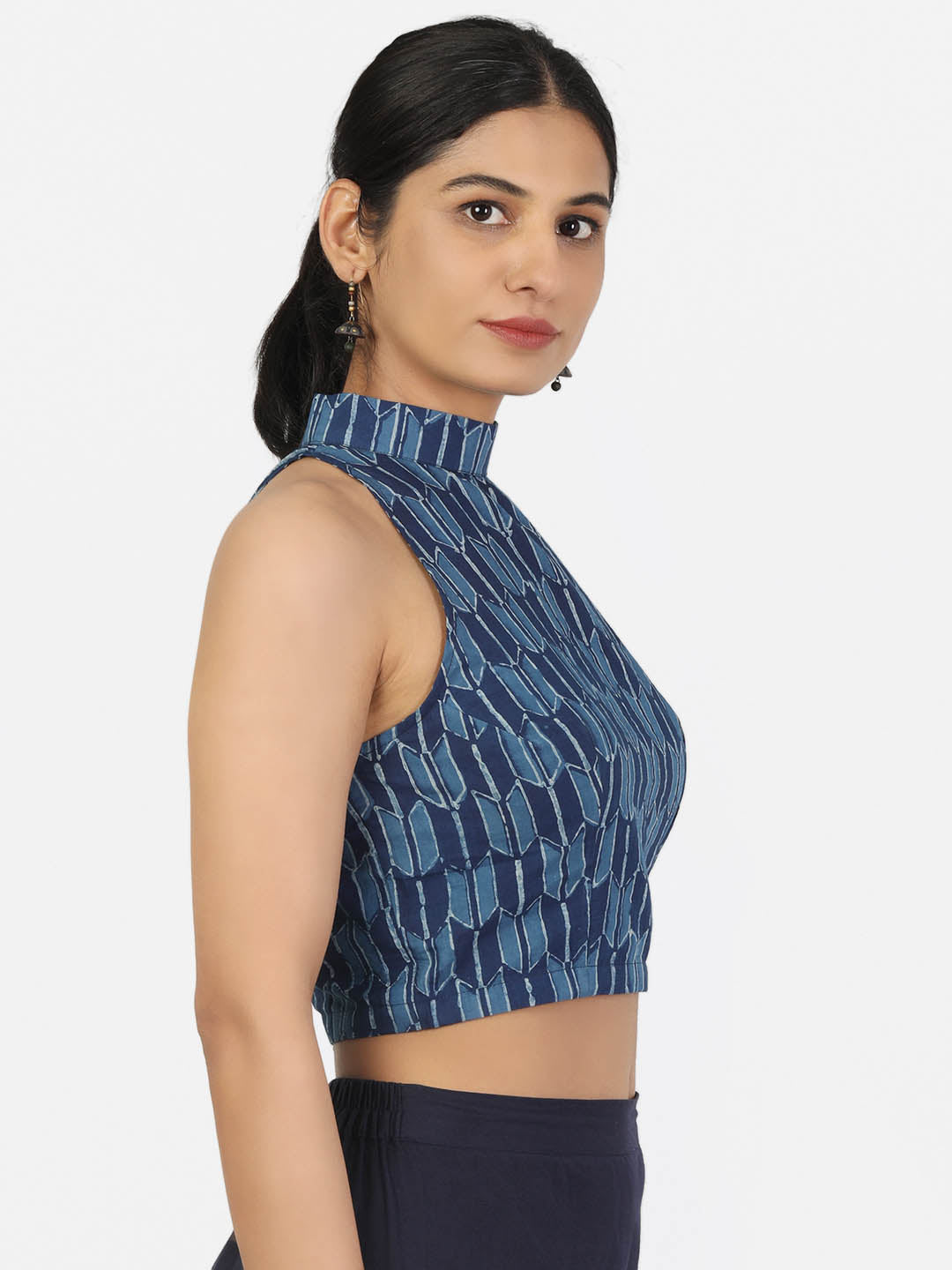 Women Indigo Non Padded Halter Neck Sleeveless Blouse
