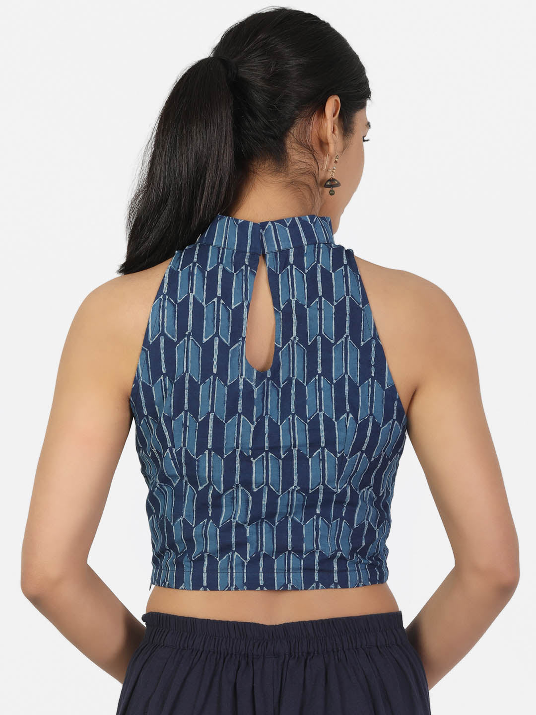 Women Indigo Non Padded Halter Neck Sleeveless Blouse