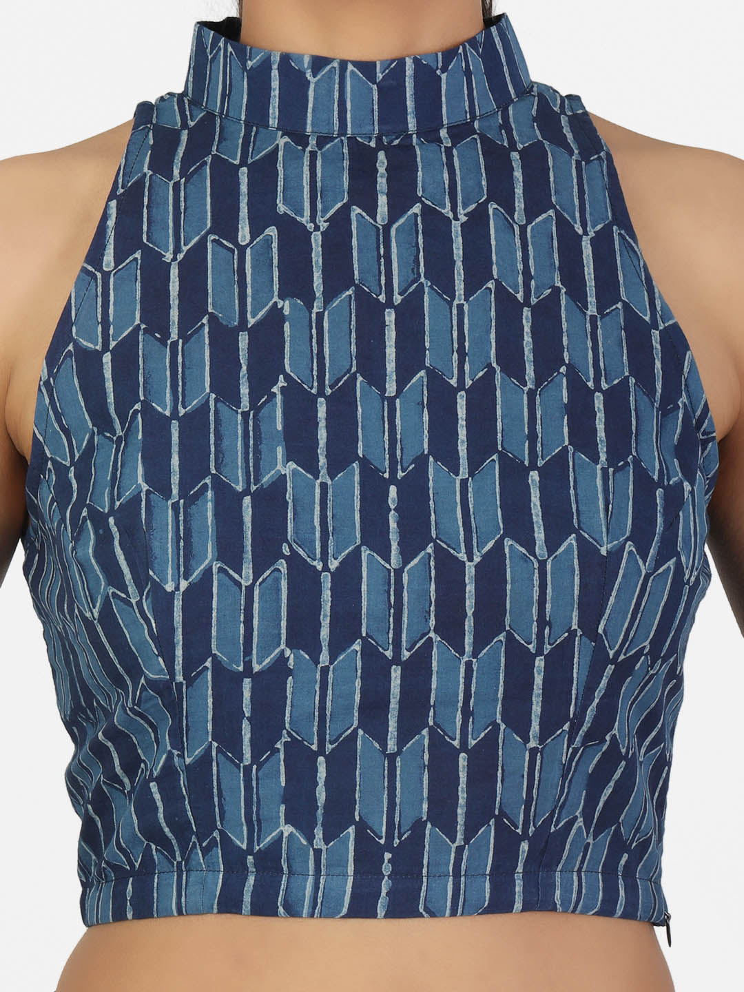 Women Indigo Non Padded Halter Neck Sleeveless Blouse