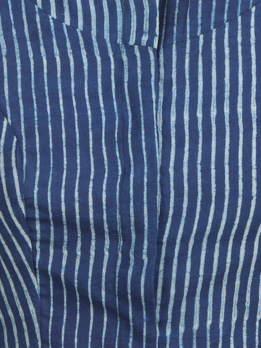Indigo Blue block printed Striped saree blouse