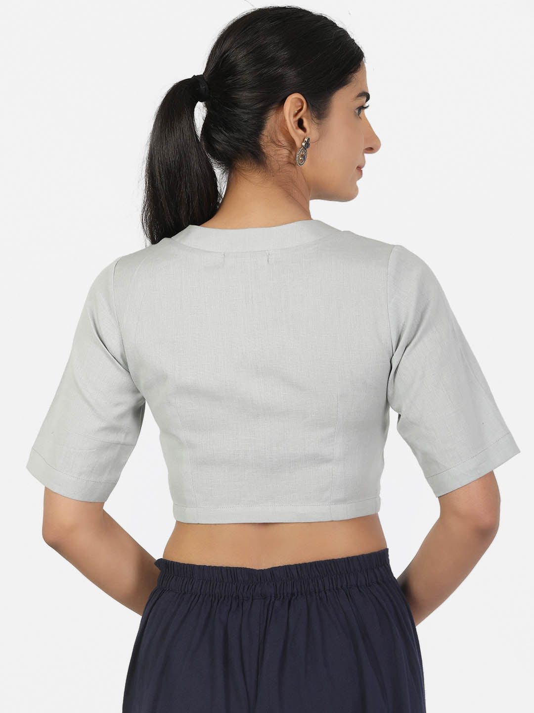 Women Grey Non Padded front Button Mandrin collar Saree Blouse