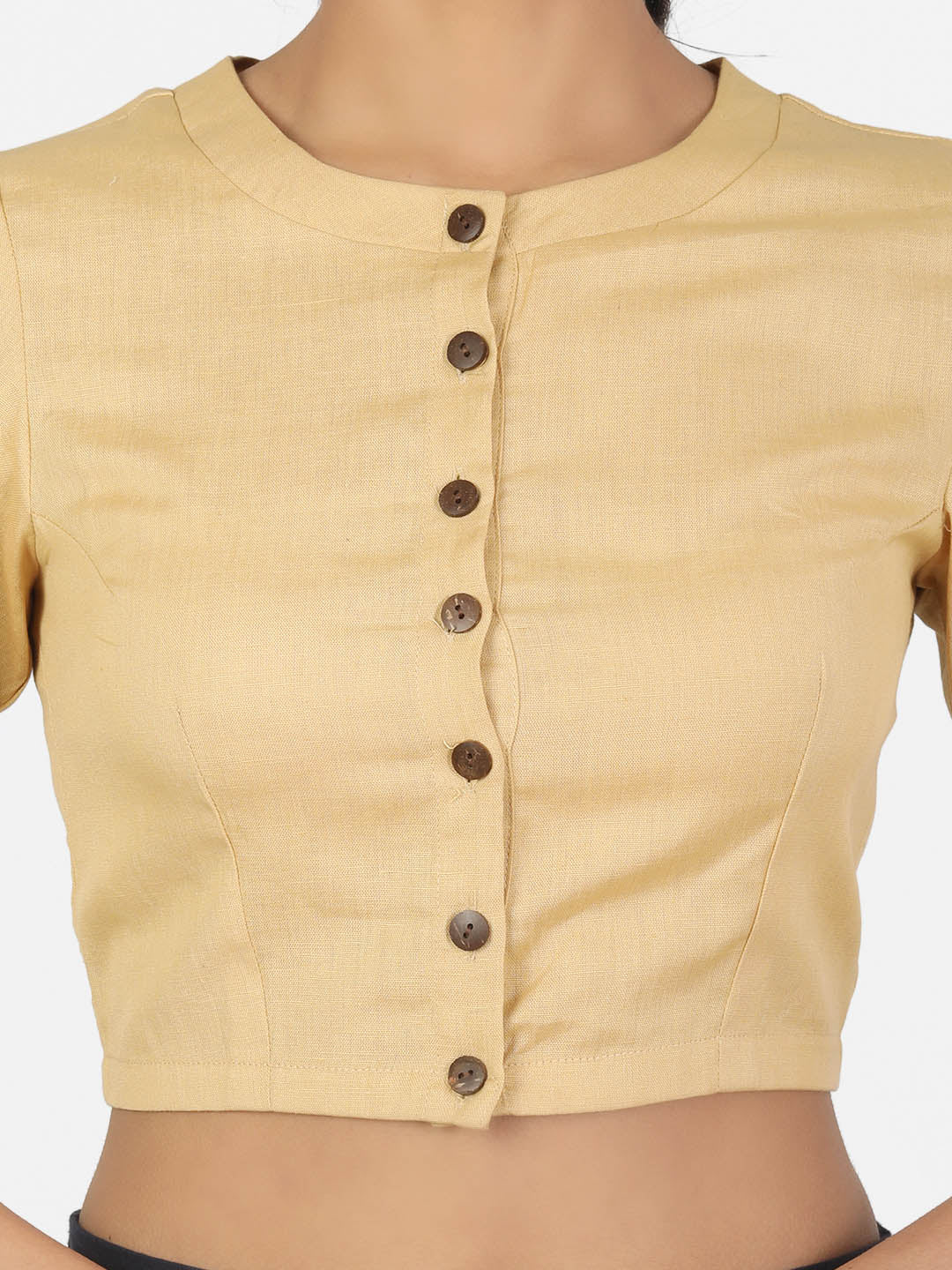 Women Beige Non Padded front Button Mandrin collar Saree Blouse