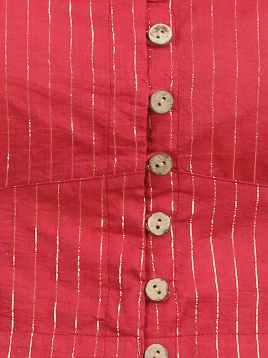 Women Red & Gold Woven Cotton Ready To Wear Non Padded Saree Blouse
