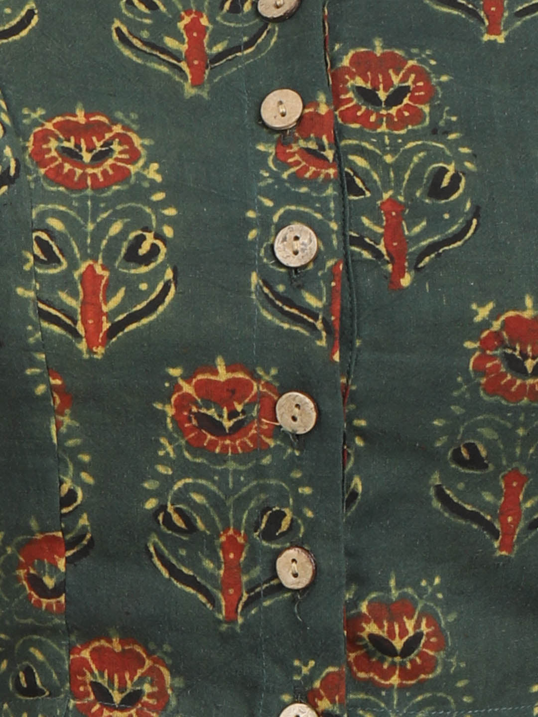 Women Green Ajrakh Print Cotton Ready To Wear Non Padded Saree Blouse