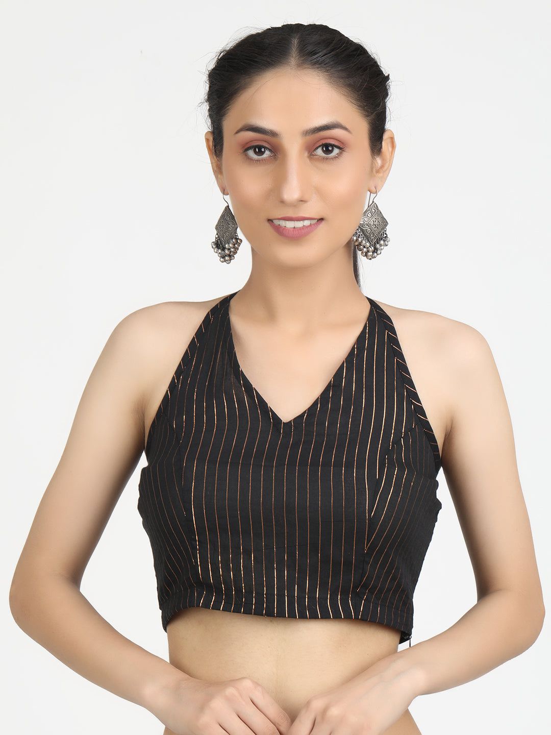 Black & Gold-toned Woven Saree Blouse