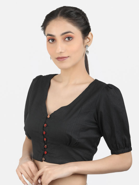 Black Cotton Saree Blouse