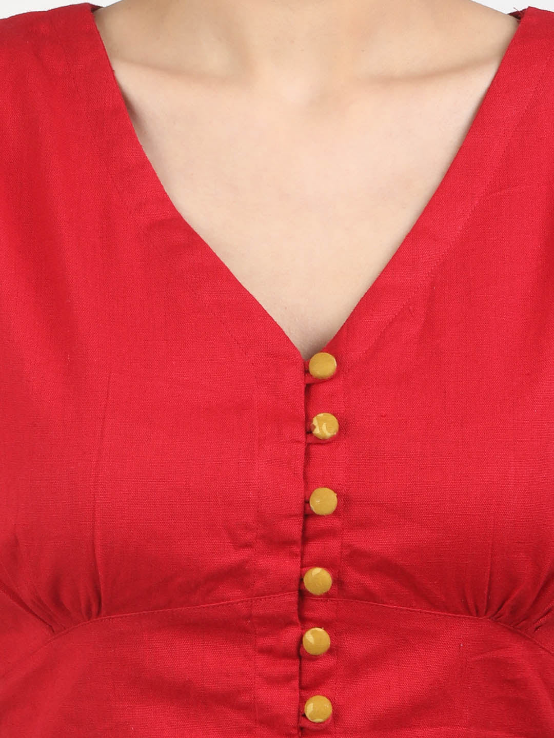 Women Red solid Cotton Ready To Wear Non Padded Saree Blouse