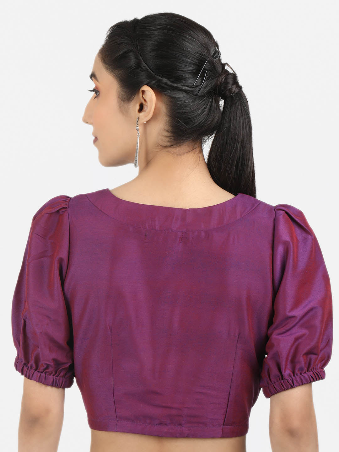 Women Solid Purple Art Silk Ready To Wear Non Padded Saree Blouse