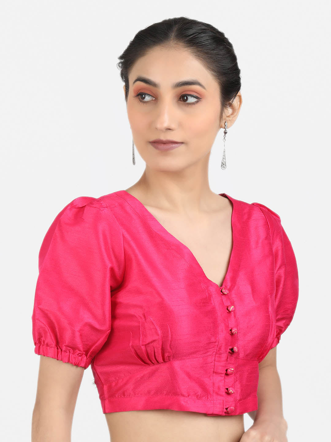 Women Solid Pink Art Silk Ready To Wear Non Padded Saree Blouse
