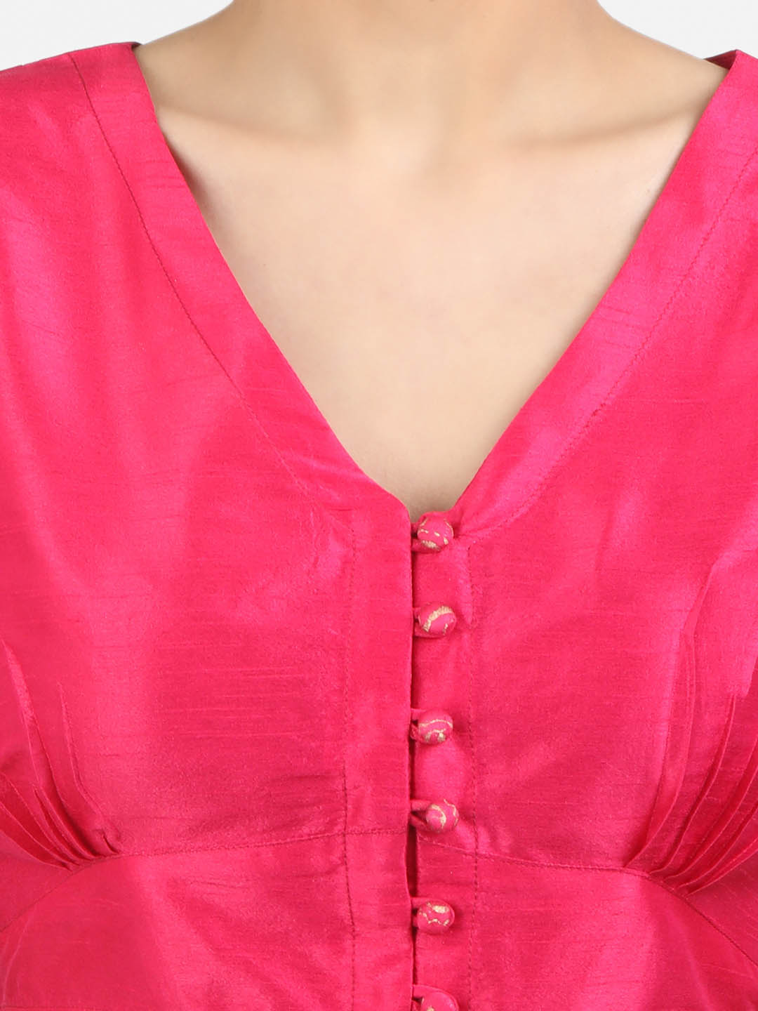 Women Solid Pink Art Silk Ready To Wear Non Padded Saree Blouse