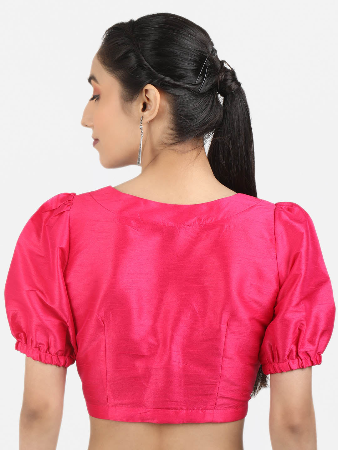 Women Solid Pink Art Silk Ready To Wear Non Padded Saree Blouse