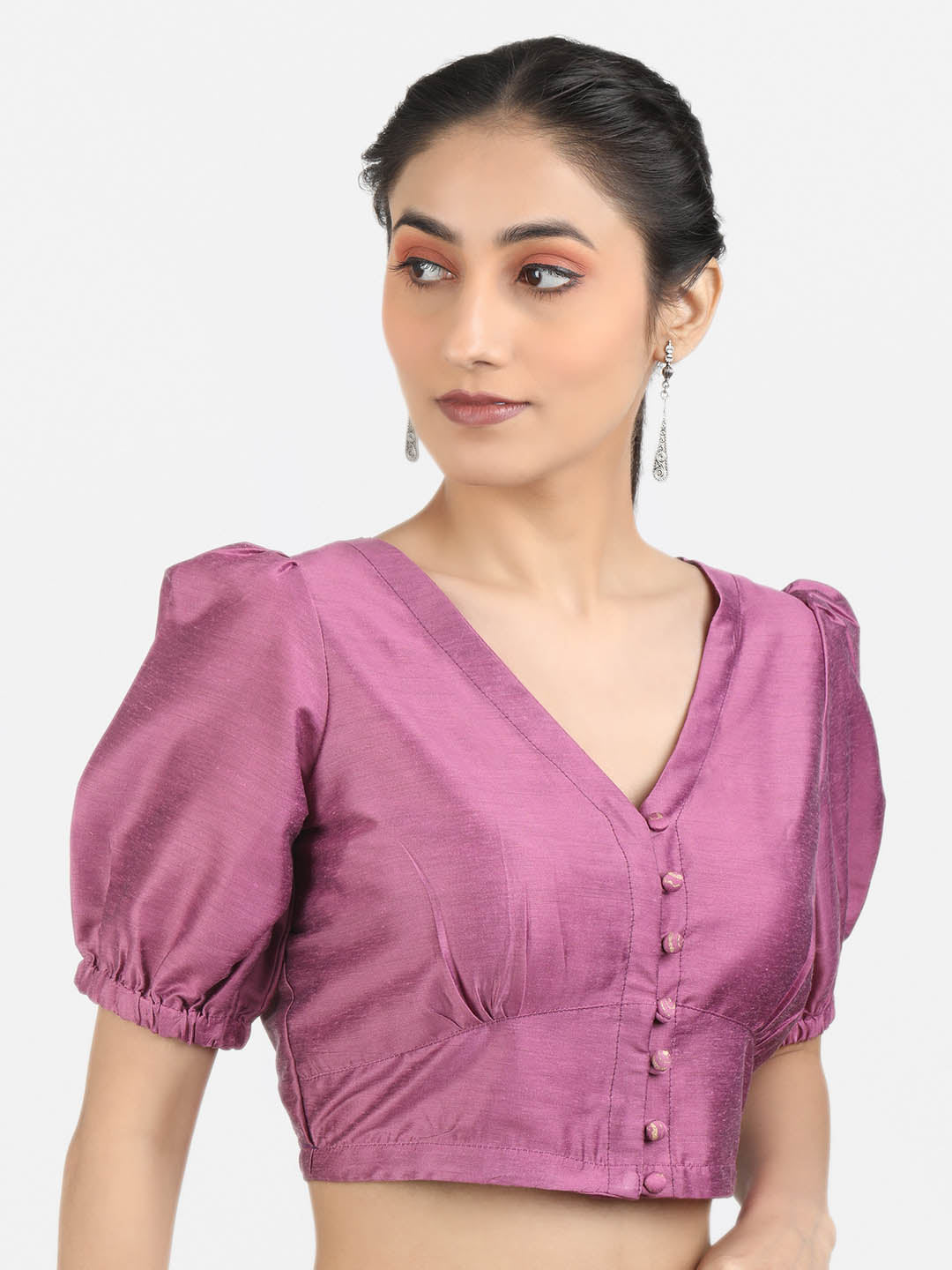Women Solid Purple Art Silk Ready To Wear Non Padded Saree Blouse