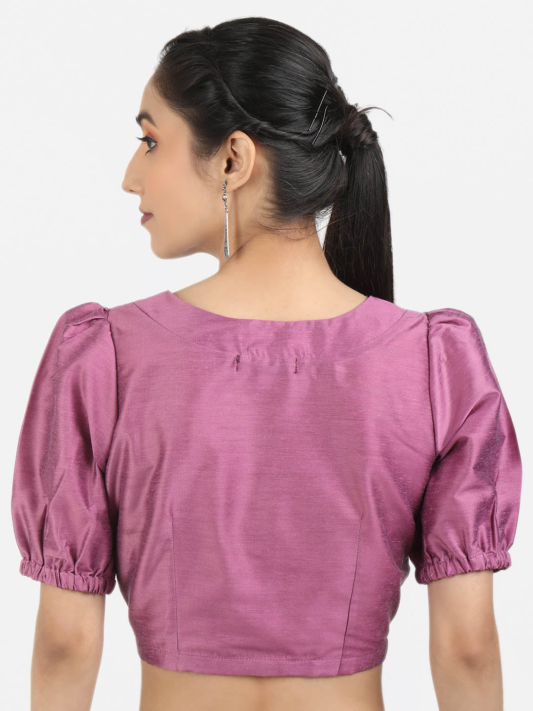 Women Solid Purple Art Silk Ready To Wear Non Padded Saree Blouse