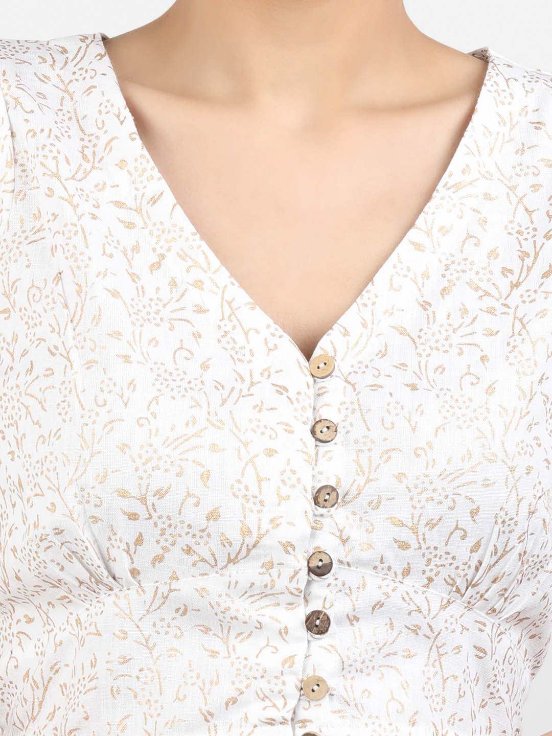 Women White Block Printed Cotton Ready To Wear Non Padded Saree Blouse