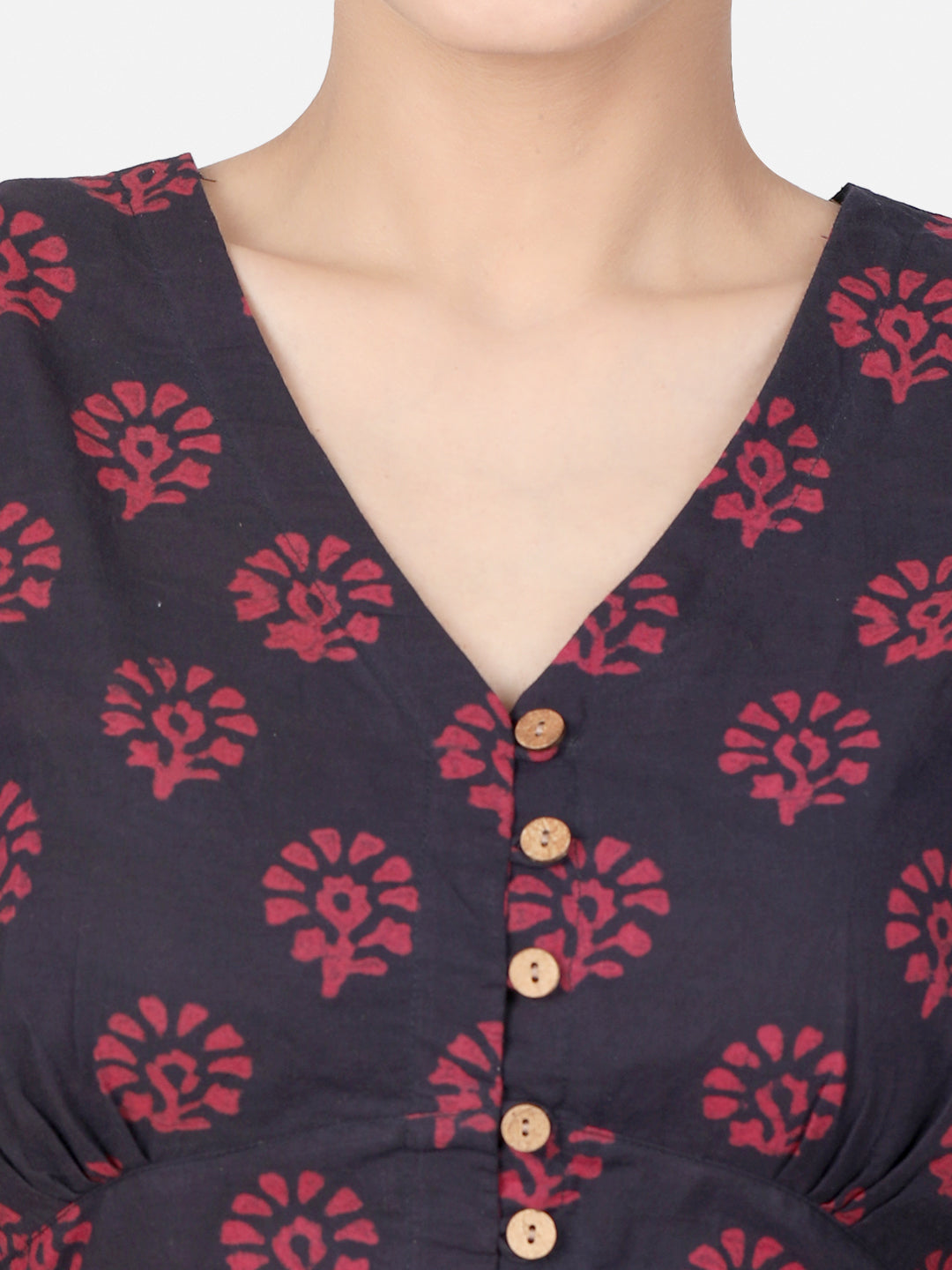 Maroon Block Printed Cotton Saree Blouse