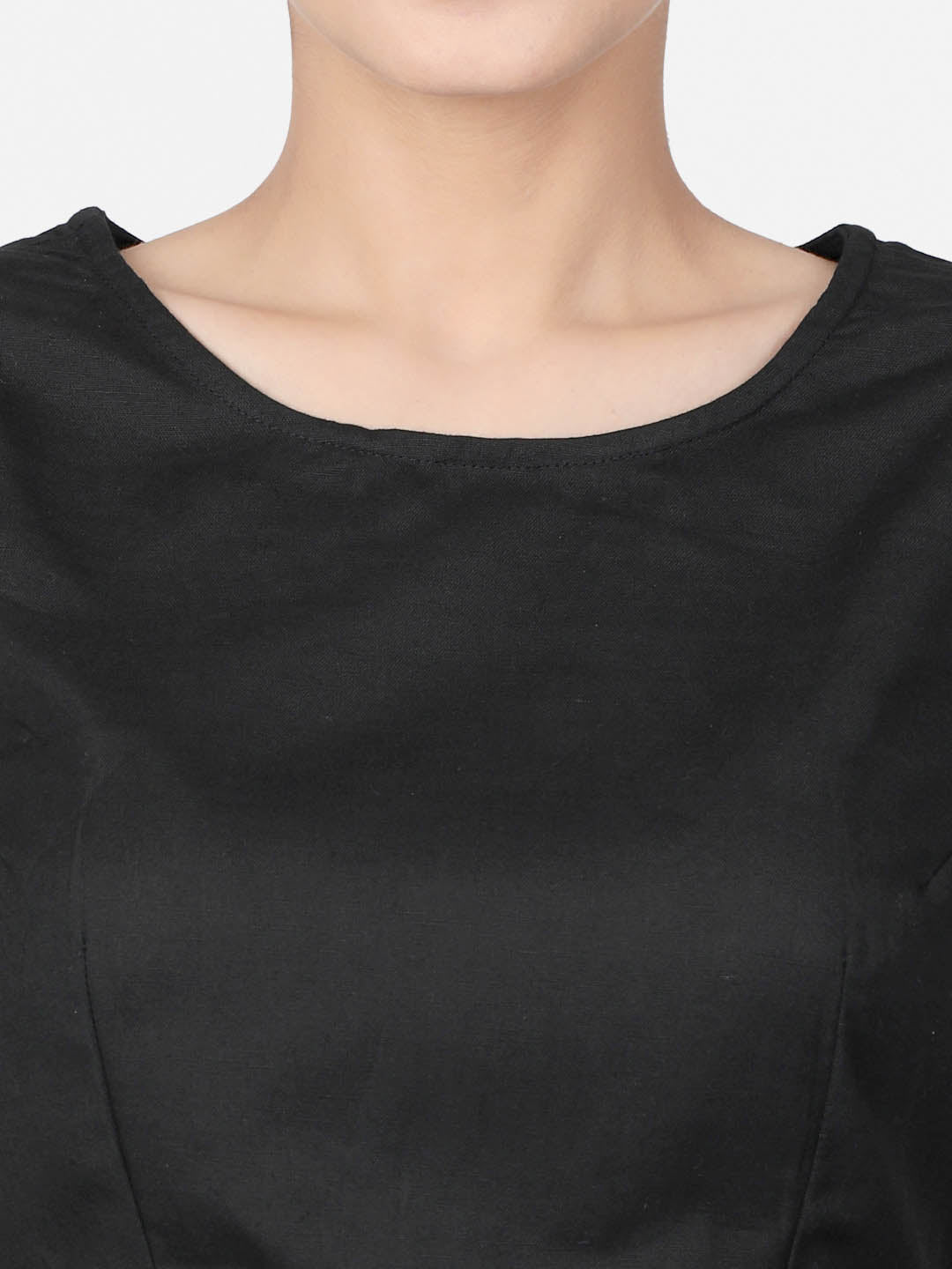 Women  Black solid Cotton Ready To Wear Non Padded Saree Blouse