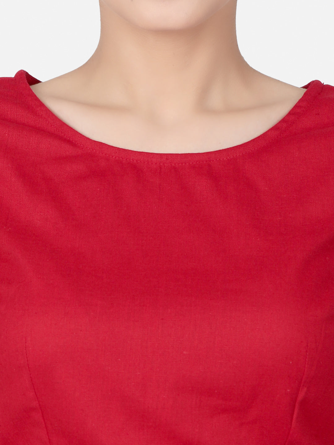 Red Solid Cotton Saree Blouse