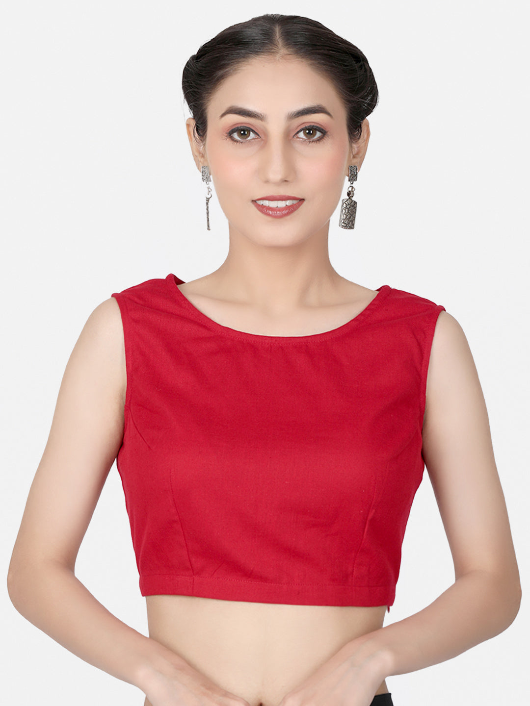 Red Solid Cotton Saree Blouse