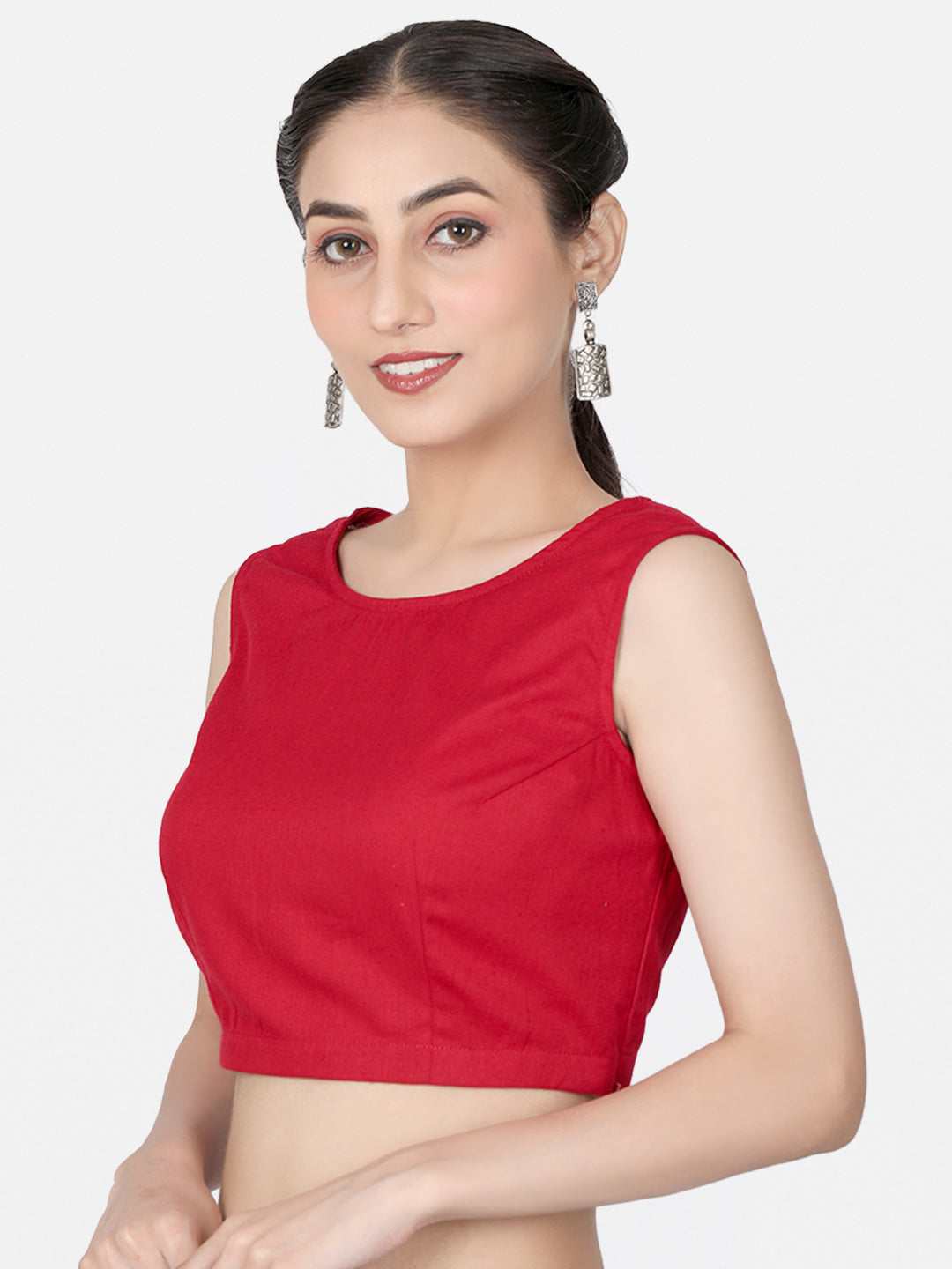 Red Solid Cotton Saree Blouse