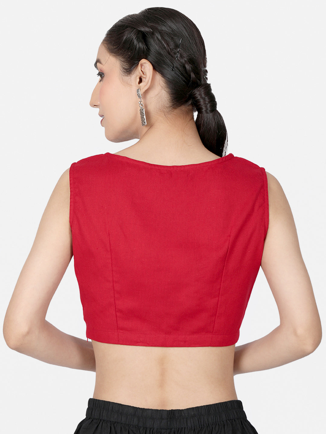 Red Solid Cotton Saree Blouse