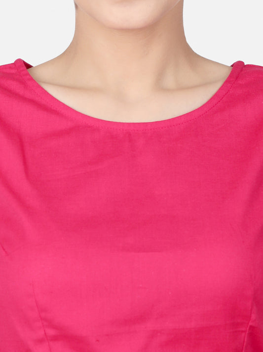 Pink Solid  Cotton Ready To Wear Saree Blouse