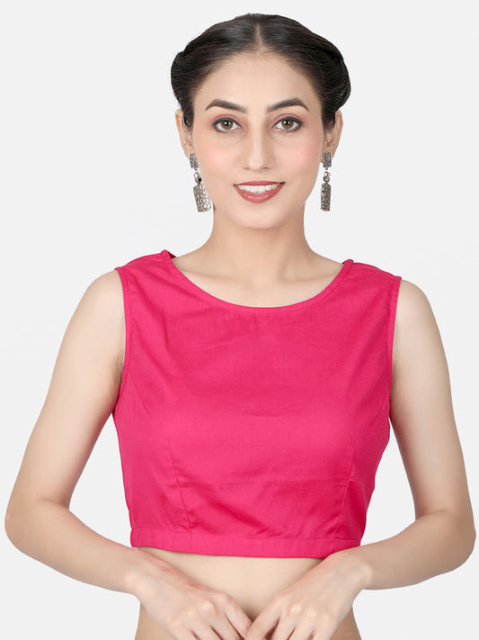 Pink Solid  Cotton Ready To Wear Saree Blouse
