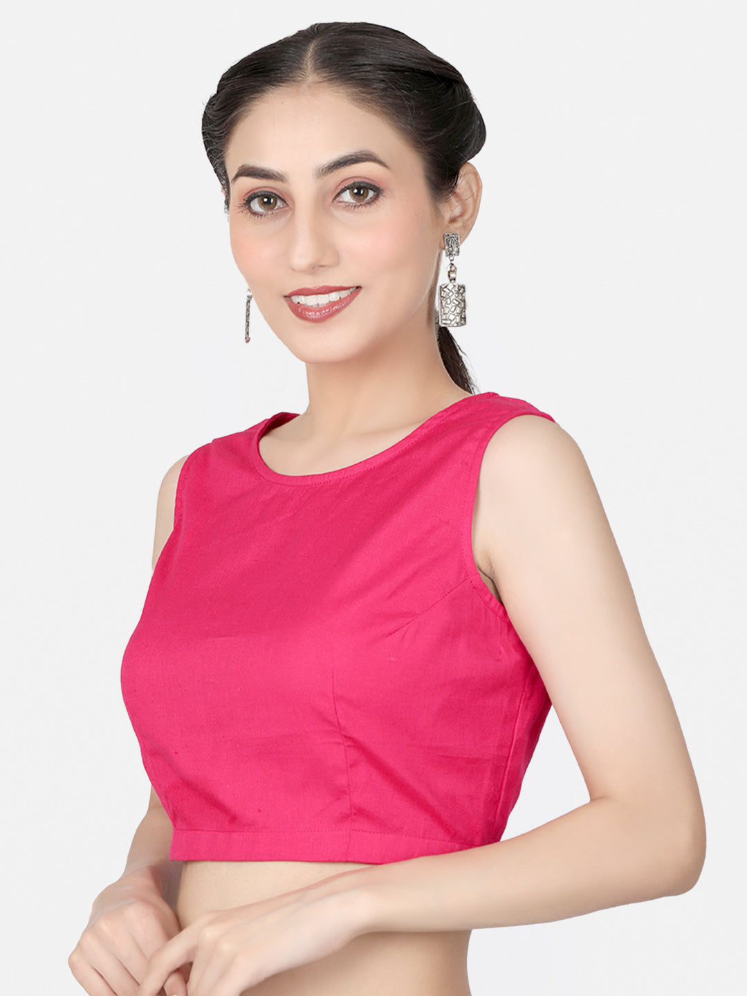 Pink Solid  Cotton Ready To Wear Saree Blouse