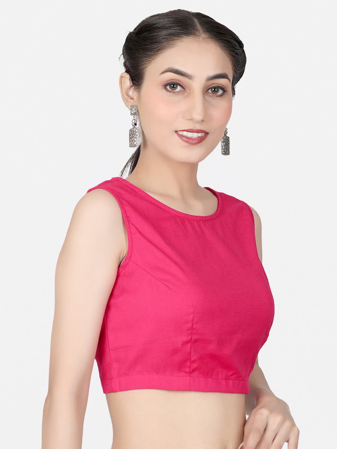 Pink Solid  Cotton Ready To Wear Saree Blouse