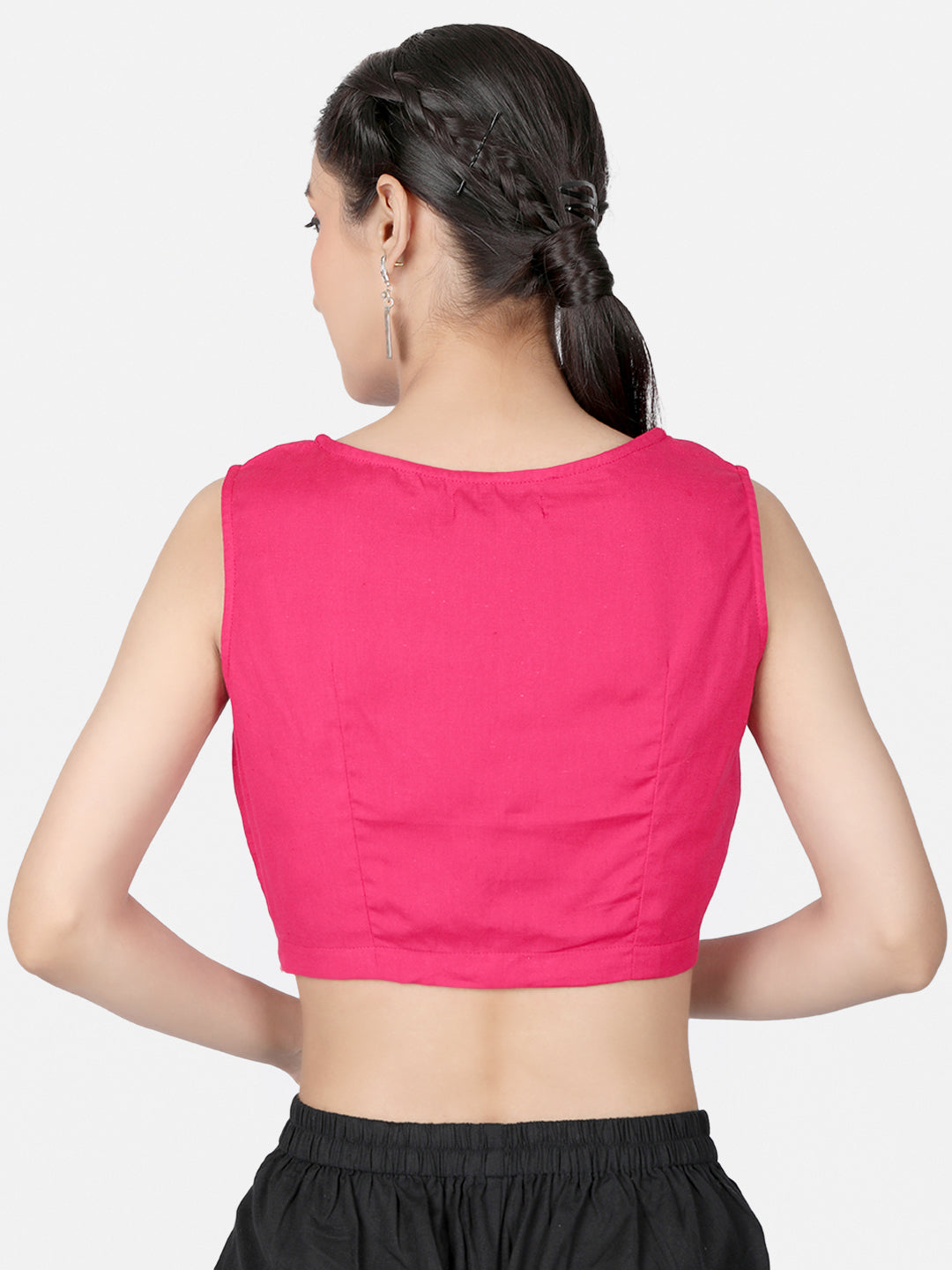 Pink Solid  Cotton Ready To Wear Saree Blouse