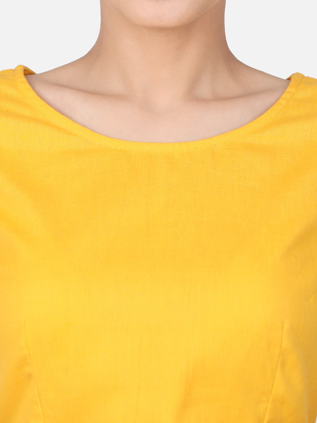 Yellow Solid Cotton Ready To Wear Saree Blouse