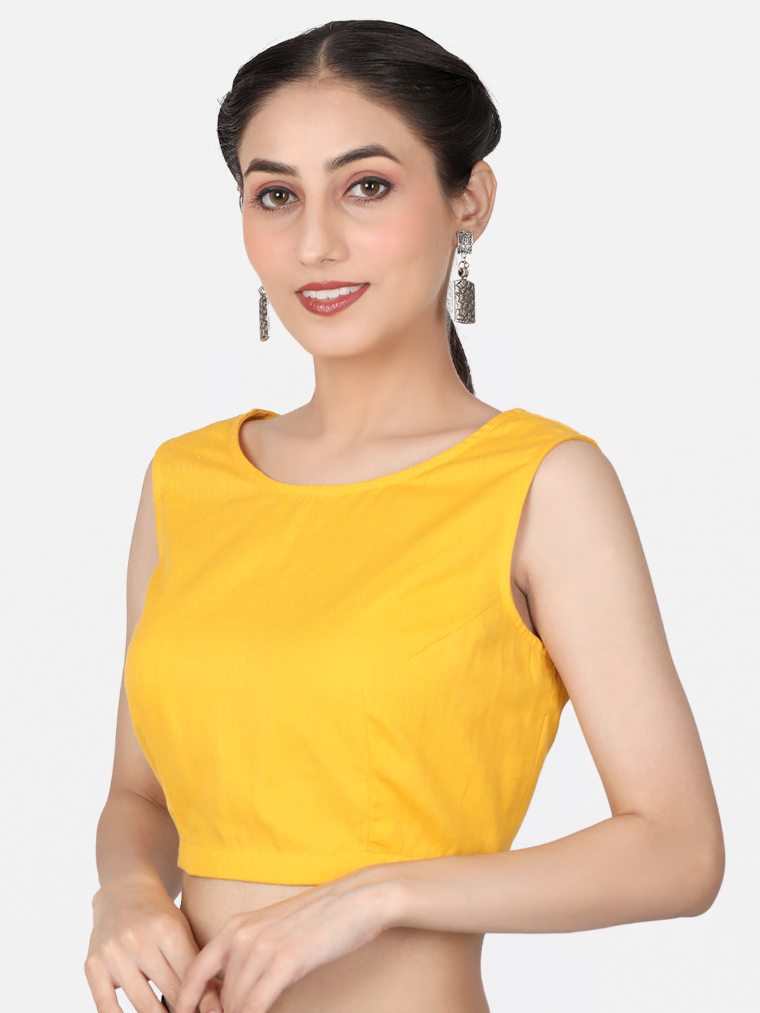 Yellow Solid Cotton Ready To Wear Saree Blouse