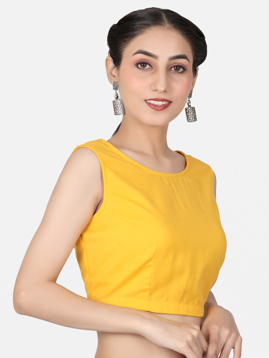 Yellow Solid Cotton Ready To Wear Saree Blouse