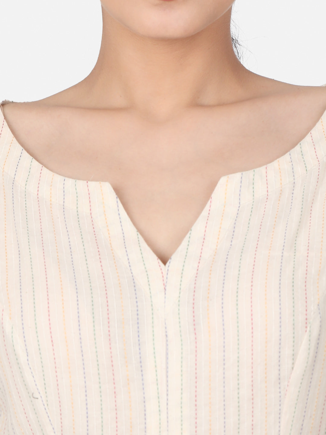 Off White Woven Cotton Ready To Wear Saree Blouse