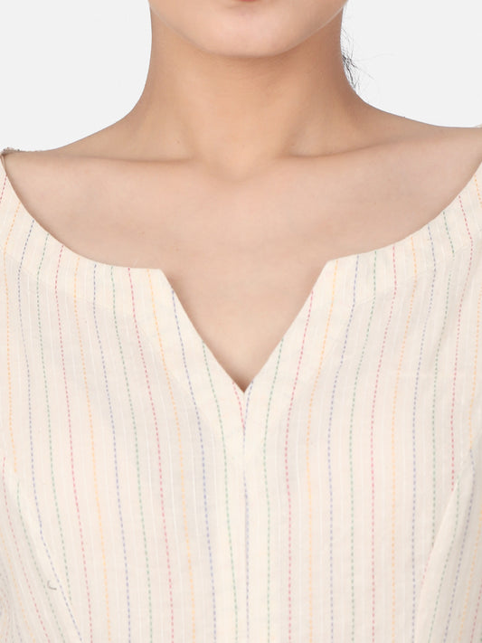 Off White Woven Cotton Ready To Wear Saree Blouse