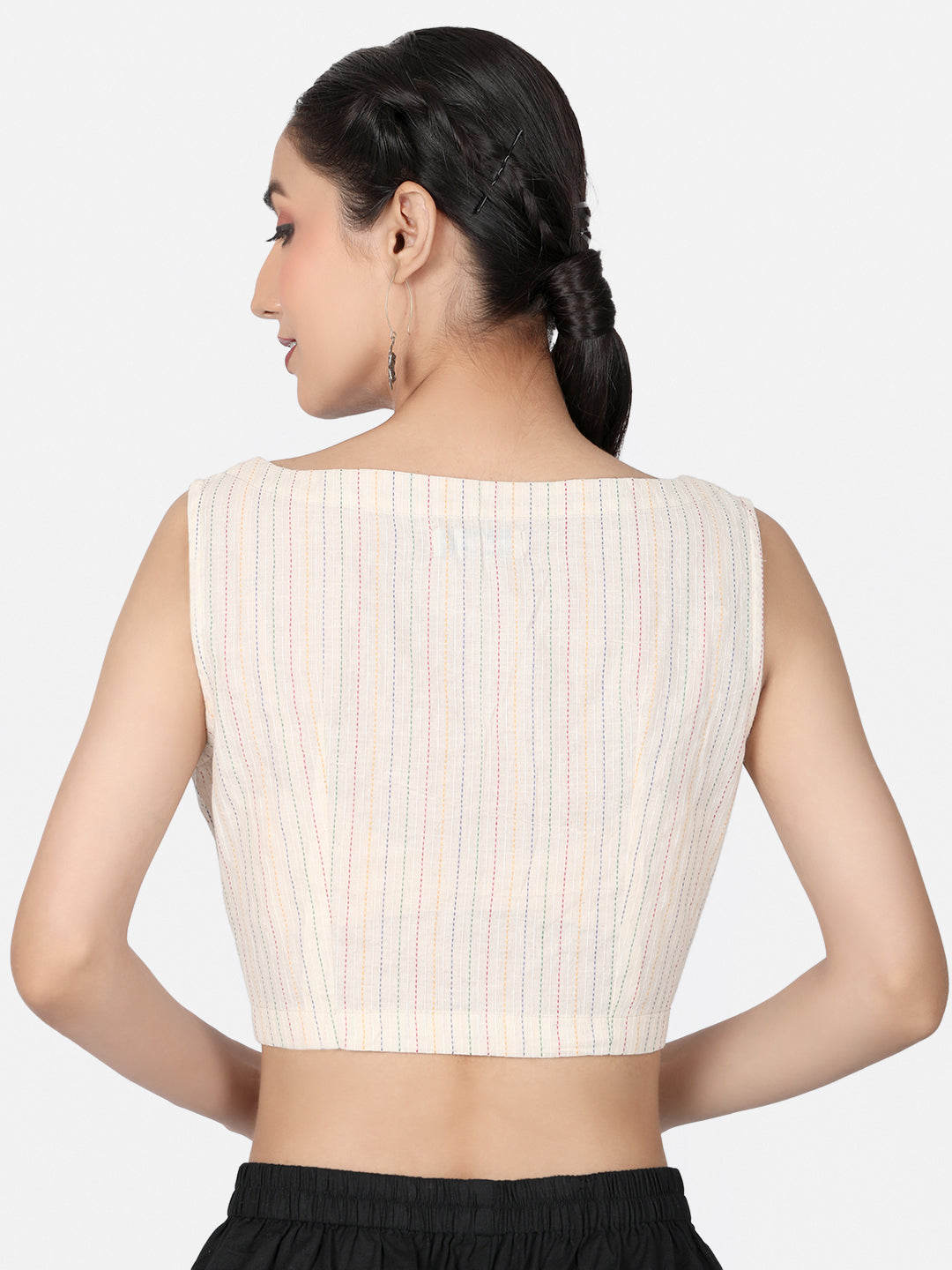 Off White Woven Cotton Ready To Wear Saree Blouse