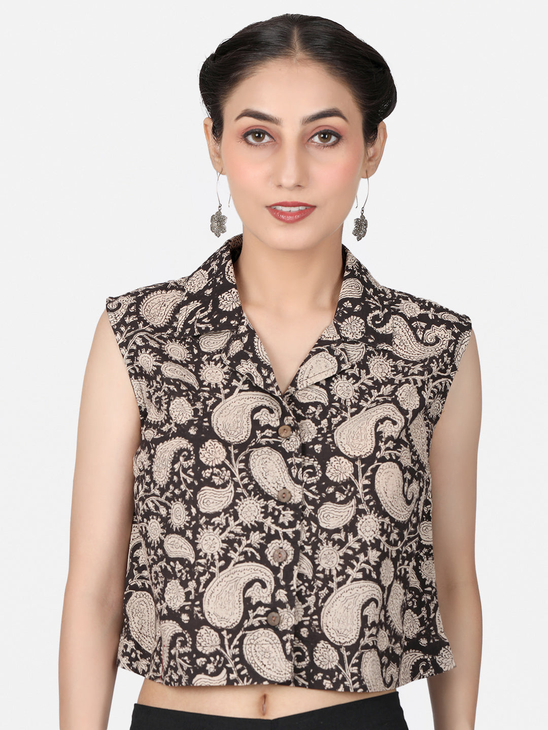 Black Ajrakh Cotton Crop Top