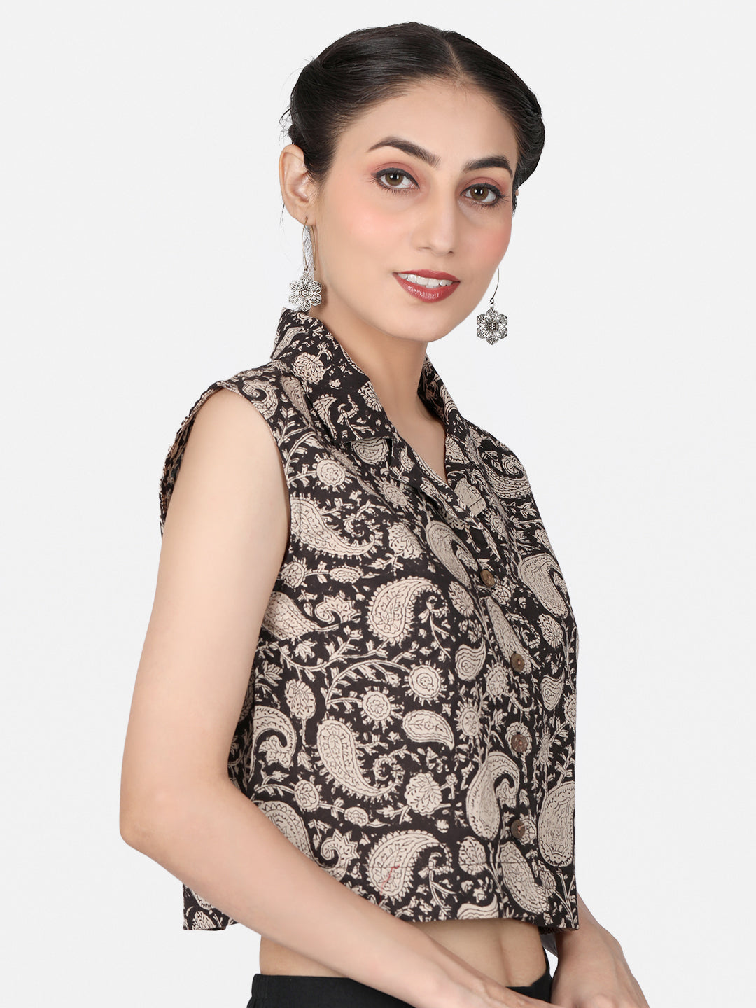 Black Ajrakh Cotton Crop Top