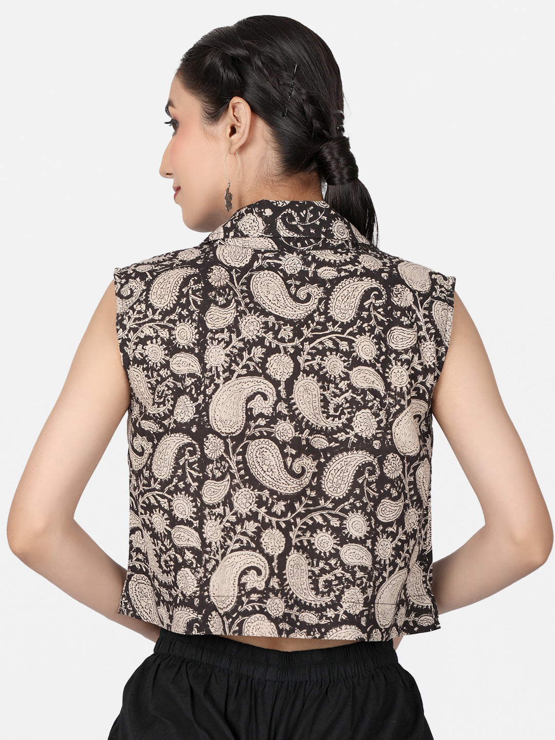 Black Ajrakh Cotton Crop Top